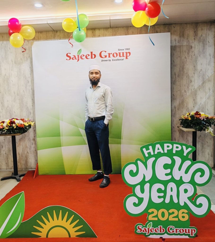 Atiq's photo at the Happy New Year celebration at the Sajeeb Group head office.